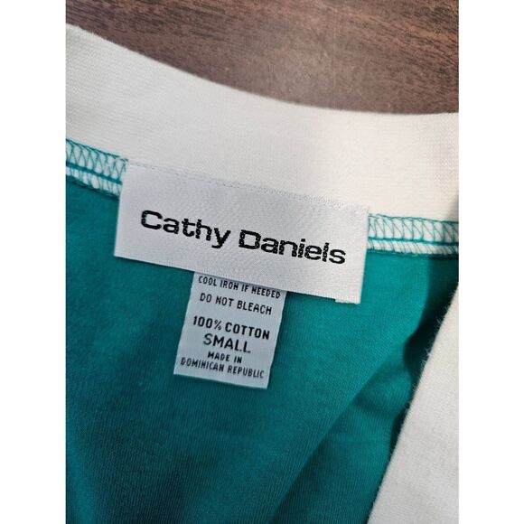 Cathy Daniel's Green Shoet Sleeve Cardigan Womens Size Small White Trin Long Swe - Picture 5 of 7